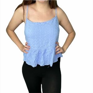 Sky Blue Embroidered Cropped Tank Top J5